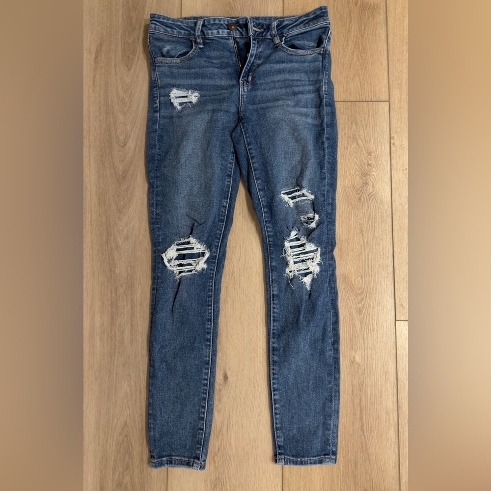 American Eagle Outfitters Ripped Blue Skinny Jeans